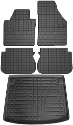 OMAC Fußmatten & Kofferraumwanne Set kompatibel mit VW Caddy 2010-2015 Gummi TPE Schwarz 5X