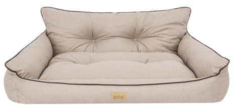 Bjird Hundebett - Hundekorb für kleine mittelgroße & große Hunde - Hundekissen - Hundesofa - EInfach zu reinigen - Joker Gesteppt - Größe: M: 82 x 63 cm - Beige Kunstleinen