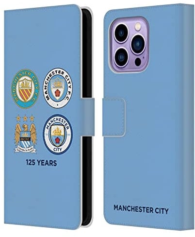 Head Case Designs Officially Licensed Manchester City Man City FC 125 Years Historic Crest Evolution Leather Book Wallet Case Cover Compatible With Apple iPhone 14 Pro Max