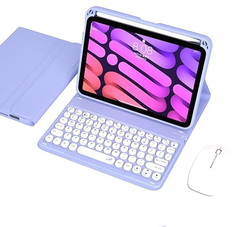 QYiiD Custodia per tastiera con mouse per iPad Mini 6 2021, tastiera colorata rotonda carina tastiera wireless rimovibile BT custodia per tastiera iPad Mini 6a generazione 8,3 pollici tastiera e