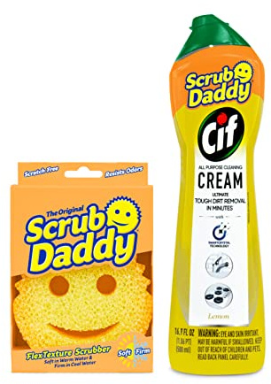 Scrub Daddy OG + Cif All Purpose Cleaning Cream, Lemon - Multi Surface Household Cleaning Cream Scratch-Free Multipurpose Dish Sponge
