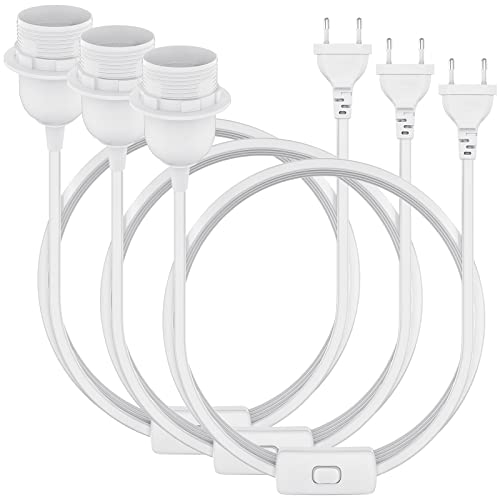 PABANCE 3 Pack Lampenfassung, E27 Lampenfassung mit Schalter, Lampenfassung E27 mit 3M Kabel, Lampenständer mit Stromkabel Schraubringschalter für Büro, Küche, Wohnzimmer