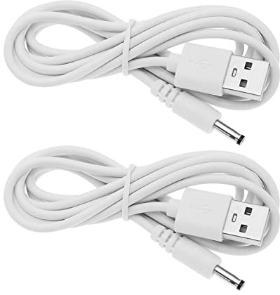 ECSiNG 2pcs Câbles de Chargeur USB vers DC 3,5mm Trou Rond Cordon de Charge Compatible avec Fairywill Brosse à Dents Électrique Stéréo Petit Ventilateur Nettoyant 5V 1A 1 Mètre, Blanc