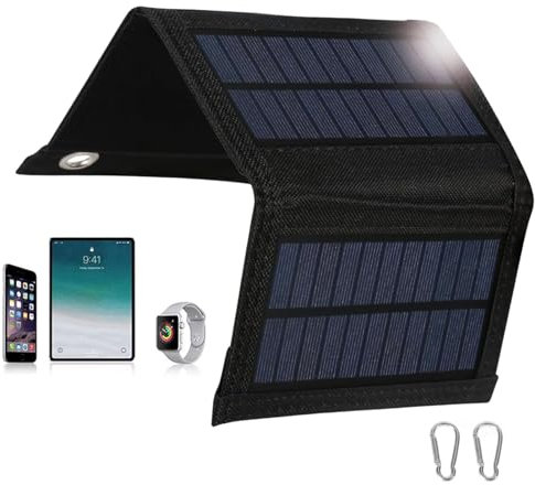 BuyWeek Pannello Solare Pannello Solare Pieghevole Impermeabile IP65 Solare Power Banks Caricatore USB Pannelli Solari Compatibile Telefono, Laptop, Tablet, per Escursioni, Campeggio