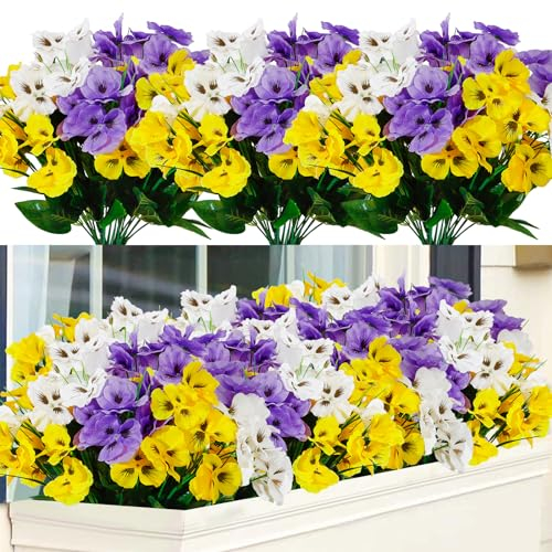 Weldomcor 9 Bouquets Fleurs Artificielles Extérieures, Résistantes Aux UV Pensées Artificielles Faux Fleur en Plastique, Fausses Fleurs Décor pour Maison Balcon Jardin Porche Patio Fenêtre