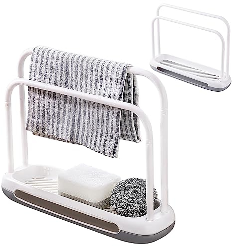 FORYNXHWIN Organizador de Fregadero de Cocina, Extraíble Soporte para Esponja, Escurridor de Trapos, Plásticos Organizador Fregadero, Doble Capa Duradera Organizador Sink Caddy para Cocinas, Baños