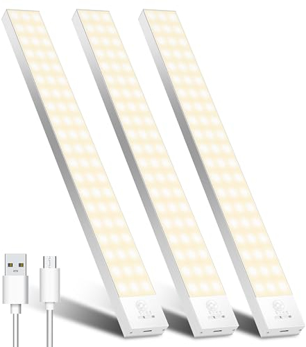 OUILA 3000k Lampe de Placard Detecteur De Mouvement Lot de 3, 1500mAh 30cm Lamp Placard avec Detecteur Mouvement USB Sans Fil Lamp LED Lumière sous L'armoire pour Escalier, Couloir, Cuisines, Armoire