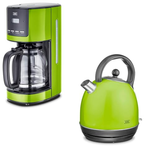 KHG Frühstücksset Kessel-Wasserkocher & Kaffeemaschine Lime-Grün, 1,7 Liter, 360° Sockel, Kalkfilter, Kontrollleuchte, automatische Abschaltung, 12 Tassen Kaffee, LCD-Display & Timer, Tropfstopp