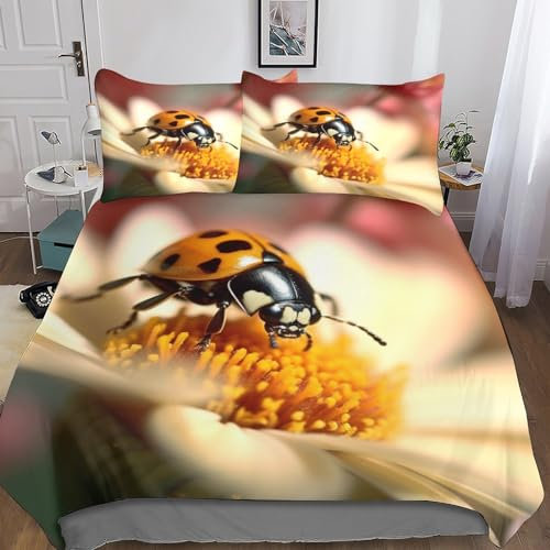 Marienkäfer 3D-Gedruckter Bed Linen, 3 Pieces, Bedding Set with Zip,Fliegende Insekten Duvet Cover And Pillowcase Mit Weich Leicht Leichte Pflege Für Kinder Teenager Erwachsene Double(200x200cm)