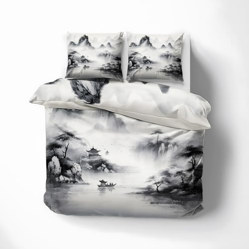 ZDABAOEC Bettwäsche Chinesische 135x200, Asiatische Japanische Wendebettwäsche, Weiche Kuschelige Microfaser Bettbezug 2er Set, 1 Kopfkissenbezug 80x80, mit Reißverschluss