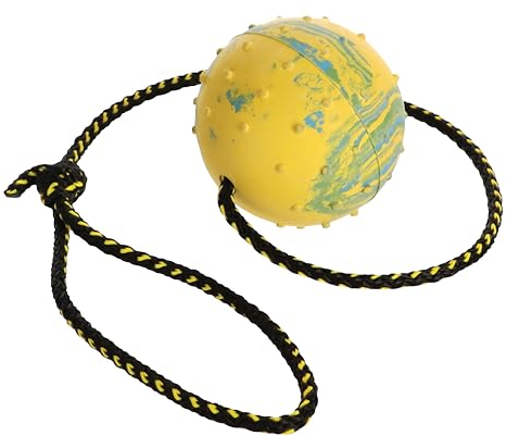 Pelota para Perro Dingo Nubby – Totalmente rellena de Goma, con Cascabel y Cuerda de 60 cm – Ideal para lanzar, Deportes caninos, Agilidad y Juego – Tamano Mediano – Color Aleatorio (17280-2)