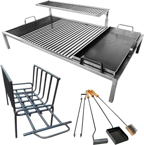 Nuova griglia argentina di lusso con moduli in ferro estraibili + braciere + utensili da fuoco - Iron Argentina Grill - BBQ Griglia Arrosto. Sor pampa grill (70 x 50 cm)
