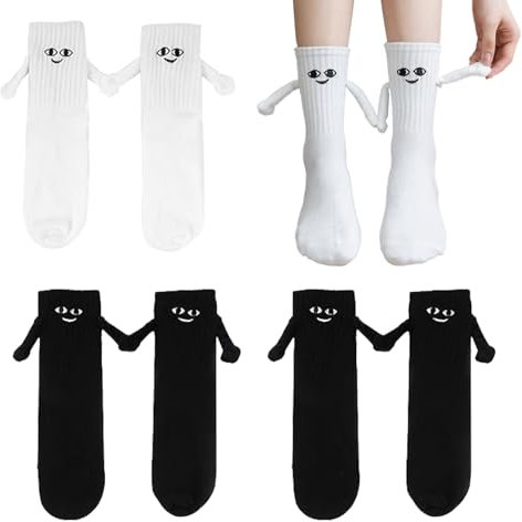 MIYUANGKJ 4 Paa Magnetic Hand In Hand Socks, Funny 3D Couples Socks Holding Hands Socks, Unisex Magnetische Socken, Lustige Socken, Magnet Socken Socken Die Händchen Halten Gifts for Women Men