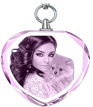 SEVSO Collar con Foto De Cristal 3D, Collar De Cristal con Imagen 3D Grabado Personalizado con LáSer, Collar De Cristal Personalizado con Foto 3D Regalo (Pink Heart)