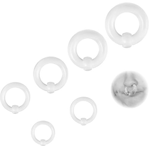 ZS 6 Stück Captive Bead Ringe Spring Action BCR Kugelringe, 12G-0G PA Ring, Acryl Nasen Septum Ringe Dehnung durchbohrter Körperschmuck für Männer Frauen (Weiß)