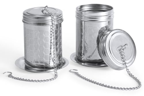 2pcs Tea Infusers for Loose Tea, 304 Stainless Steel Tea Steeper with Drip Tray Extra Fine Mesh Tea Strainer with Chain Hook Tea Filter Diffuser Basket for Teapot Spices (Small)
