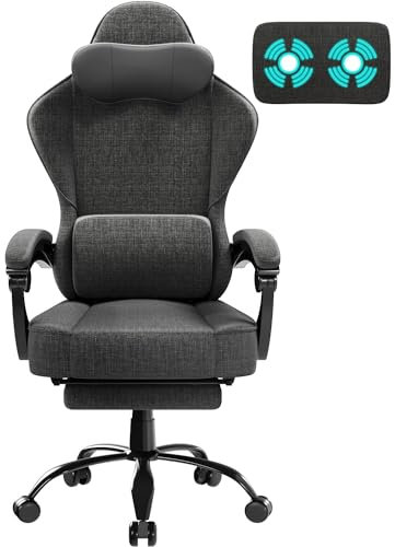 TRIUMPHKEY Chaise de Bureau de Jeu en Tissu avec Repose-Pieds,Design Ergonomique,Doux Confortable et Respirant,Réglable en Hauteur avec Massage,Adapté Aux Jeux de Bureau et au Repos