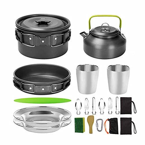 OUTPFTS Kit di pentole da Campeggio Set da Cucina in Alluminio per Esterni Pentole da Picnic Set di pentole con bollitore
