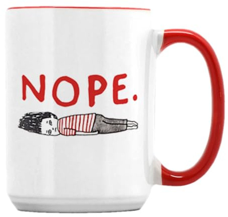 Giftme Nope Hot Coffee Cup, 15oz Ceramic Coffee, Tea Mug. (Red Inside)