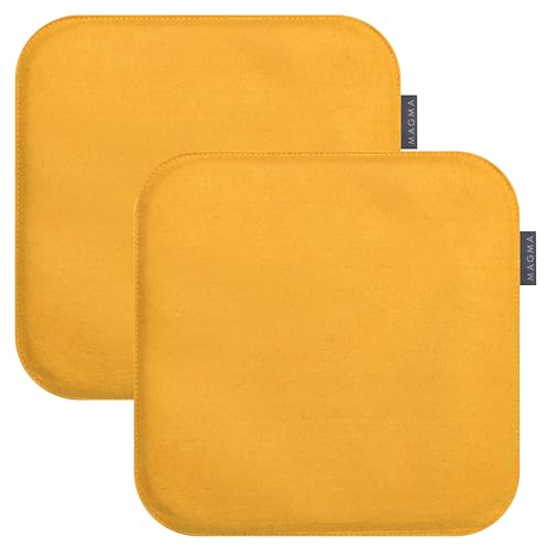MAGMA AVARO Stuhlkissen/Sitzkissen 2er Set für Indoor und Outdoor, Öko-Tex Siegel, waschbar bis 30°C, 2 Stück, 35x35cm, Senf