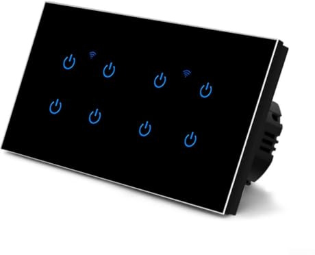 Touch-Schalter Smart Lichtschalter Wifi Schalter Smart Home mit WLAN Glas Touchscreen, für Tuya App Fernbedienung/Sprachsteuerung(8 Gang-Black)