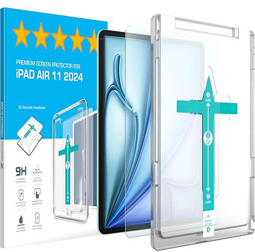 XeloTech Schutzglas für iPad Air 11 Zoll - (M3, M2, 2025, 2024) - Top Schutzfolie aus Hartglas 9H+ Härtegrad - Kompatibel mit Apple Pencil