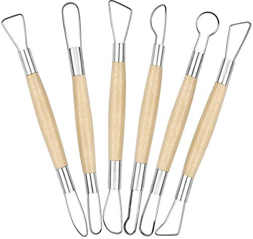 Kit Cerámica, Herramientas de Modelismo para Torno Cerámica Alfarero, Set de 6 Herramientas para Modelar Arcilla con Mango de Madera, para Cerámica en Casa, Esculturas