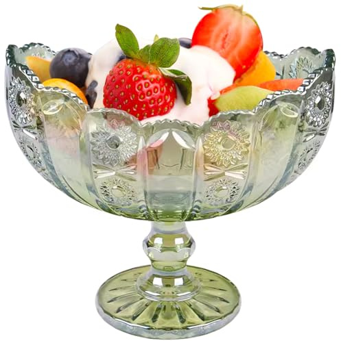 EHERDM Kristallglas-Schüssel in Bootsform mit Sockel, Vintage, geprägt, Dessertschale, transparent, Schiff, Servierschale für Obst, Snacks, Nüsse, Süßigkeiten, dekorative Schalen für Zuhause, Küche,