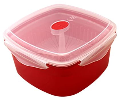 Microwave Vegetable Steamer Cooker for Healthy Cooking and Quick Meals, Cook Vegetables, Fish & Poultry, BPA-Free with Removable Strainer and Locking Vent Lid, 2.47L by Dependable Industries (Red)