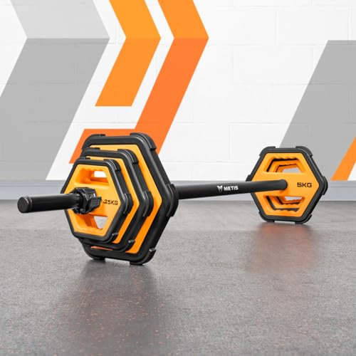 METIS Studio Pump Set 20KG | Adjustable Barbell Set for Home & Commercial Gyms - Includes 2.5KG Barbell, 5KG, 2.5KG & 1.25KG Weight Plates & Barbell Clips (Commercial Pump Set)