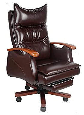 ZURBAQD Home-Office-Stühle Chefsessel, Ergonomische Videospielstühle, Höhenverstellbarer Drehstuhl, Bequemer Liegestuhl aus Rindsleder mit Fußhocker,Braun Warm as Ever