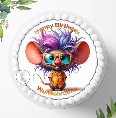 Tortenbild, Zuckerbild zur kompatibel: Maus die Maus, Personalisiert mit oder ohne Wunschname, Essbares Foto für Torten, Tortenbild zum Geburtstag, Tortenaufleger Ø 20cm - 1774z