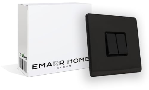 Metal Switches and Sockets – Modern & Durable Electrical Outlets and Switch Plates with Concealed Screws – Emarr Home (Double Light Switch (1 Way), Chrome Black)