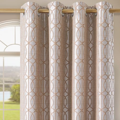 HORIMOTE HOME 100% Blackout Eyelet Curtains 66x90 Inch (2 Panels) - Thermal Insulated Curtains with Noise Reduction, Heavyweight Jacquard Woven Champagne Curtain for Bedroom,Living Room