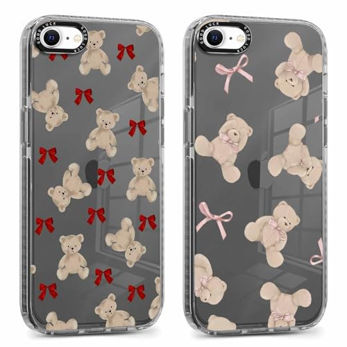 Phoona 2 packs Phone Case for iPhone 7/8 / SE 2020 / SE 2022 4,7'', Cute Clear Transparent Cover with Bear Pattern Aesthetics Design, Soft Shockproof Protective Bumper Slim Funda for Women Girls