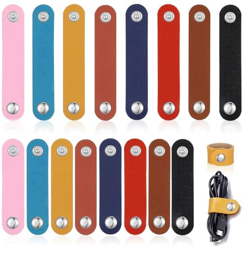 16 PCS Leather Cable Straps, Travel Cable Ties Reusasble Headphone Winder Cord Organizer Holder USB Cable Organisers for Charging Cords Manager