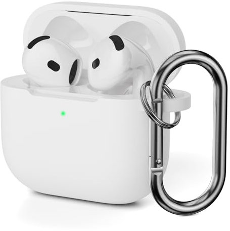 Mocarheri Silikon Hülle Schutzhülle Kompatibel mit AirPods 4, Silikon Stoßfeste Weiches Schutzhülle für Airpods 4 2024 mit Karabiner, Voller Schutz für AirPods 4 Gen Case Cover (Weiß)
