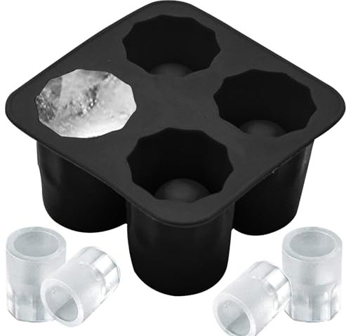 Eiswürfelschalen Schnapsglas-Eisform, Silikon-Glas-Glasform, 4 Hohlräume rund ICE SHUT GLASSBUFF, wiederverwendbares Nicht-Stick-Schokoladenbecher-Schimmelpilze halten jeweils 1 Unzen für Gefrierschr