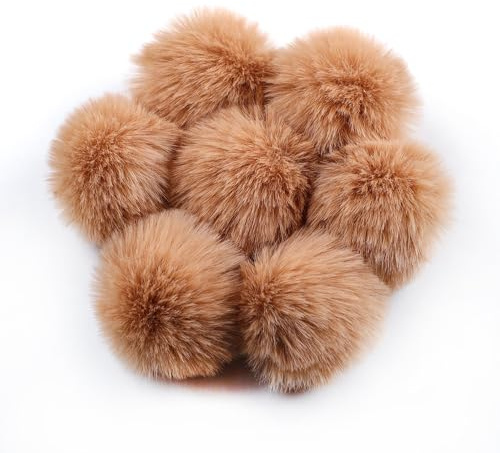 YKAFADE 20 Stück 4cm Kunstfell Pompon Bommel für Mützen Tasche Fellbommel Kunstpelz Flauschige Pompons mit Elastischer Schlaufe für Schals Schlüsselanhänger Dekoration Zubehör -braun