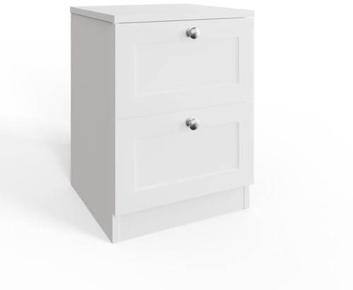 FWStyle Matt White 2 Drawer Bedside Table - H55 X W40 X D40cm