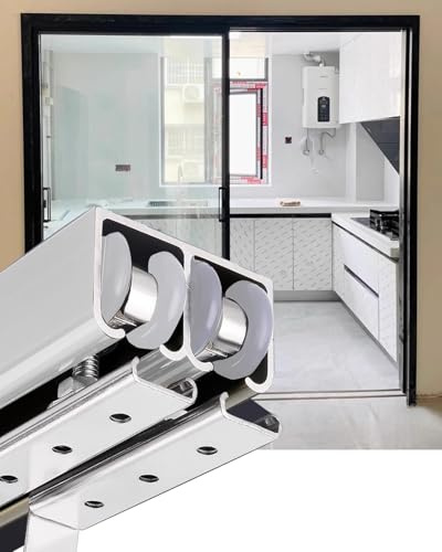 Minglez Kit Porte Coulissante Rail Double pour Porte de Grange Coulissante et Porte Escamotable, Kit de Quincaillerie pour Rail de Porte de Garage pour Abri de Jardin/Armoire(Silver,80in/203.2cm)