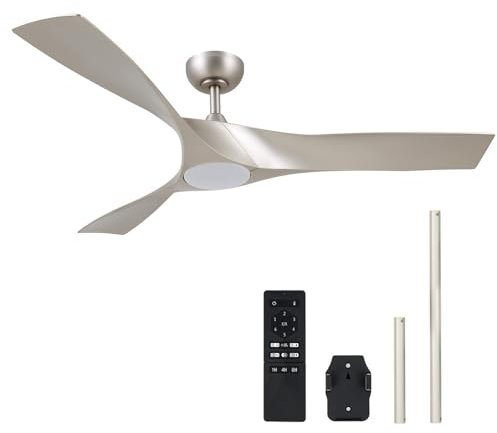 VONLUCE Ventilateur de Plafond avec Lumière Ø132CM 52 Pouces 3 Pales avec Télécommande Moteur DC Silencieux Réversible 6 Vitesses, Nickel