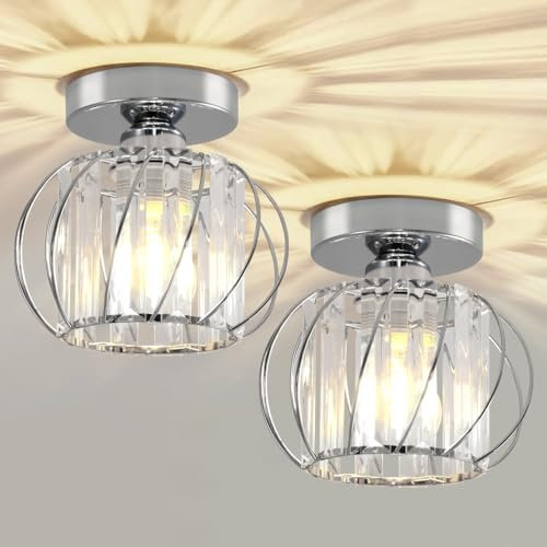 Seruno X Lámpara de Techo de Cristal Moderna, Mini Luz de Techo de Cristal Plata, E27 Lámpara de Araña