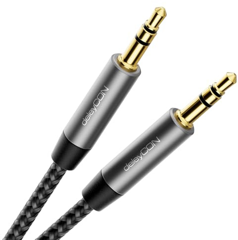 deleyCON 7,5m Nailon 3,5mm Cable Jack AUX Audio Estéreo Cable de Nailon Conector Metálico Móvil Smartphone Tablet Auriculares HiFi Receptor - Negro