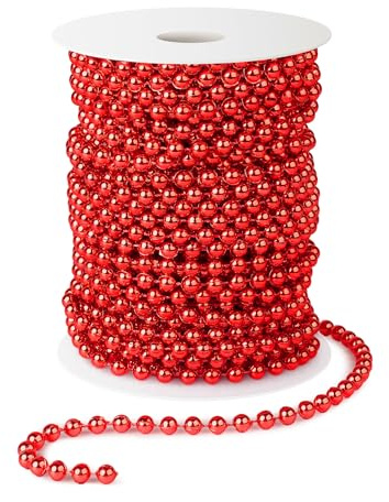 Perlengirlande Für Den Weihnachtsbaum, Perlenkette Deko, Weihnachtsbaum Deko, Christbaumschmuck Rot, 8mm 20m, Für Diy Handwerk Haarschmuck Tischdeko Geburtstag Hochzeits Partydeko
