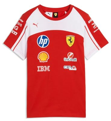 PUMA Scuderia Ferrari F1 2026 Kids' Team Tshirt - Red | Short sleeve with round neck collar, Unisex regular fit, All the latest team and partner logos, Officially licensed