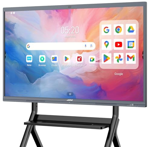 JAV Smart Board 55 Zoll Interaktive Whiteboard Touchscreen 4K UHD Android 14 Google EDLA Zertifiziert Digitale Whiteboard 8+128GB Eingebaute 48MP AI Kamera für Büro Schule (Inklusive Wandhalterung)