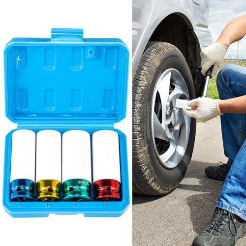4tlg Schlagschrauber Nüsse 1/2 Set 79mm UltraStark Steckschlüsselsatz mit Felgenschutz für Radwechsel 1/2 Alufelgen Schonnüsse Kraft Schoneinsatz 15/17/19/21/22mm Schlagschrauber Reifenwechsel (4)