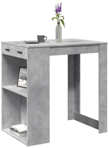 HETFTJN Bartisch Betongrau 102x70x103,5 cm Holzwerkstoff, Kleiner Esstisch mit Schublade, platzsparender Küchentresen Modernes Design 80 kg Tragkraft für Küche, Wohnzimmer, Esszimmer