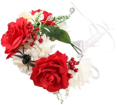Zerodeko Couronne de Fleurs Artificielles Rouge et Blanche Serrage-Tête Guirlande de Roses et Baies Bandeau Cheveux pour Halloween Mariage et Fêtes Accessoire Coiffure Original et